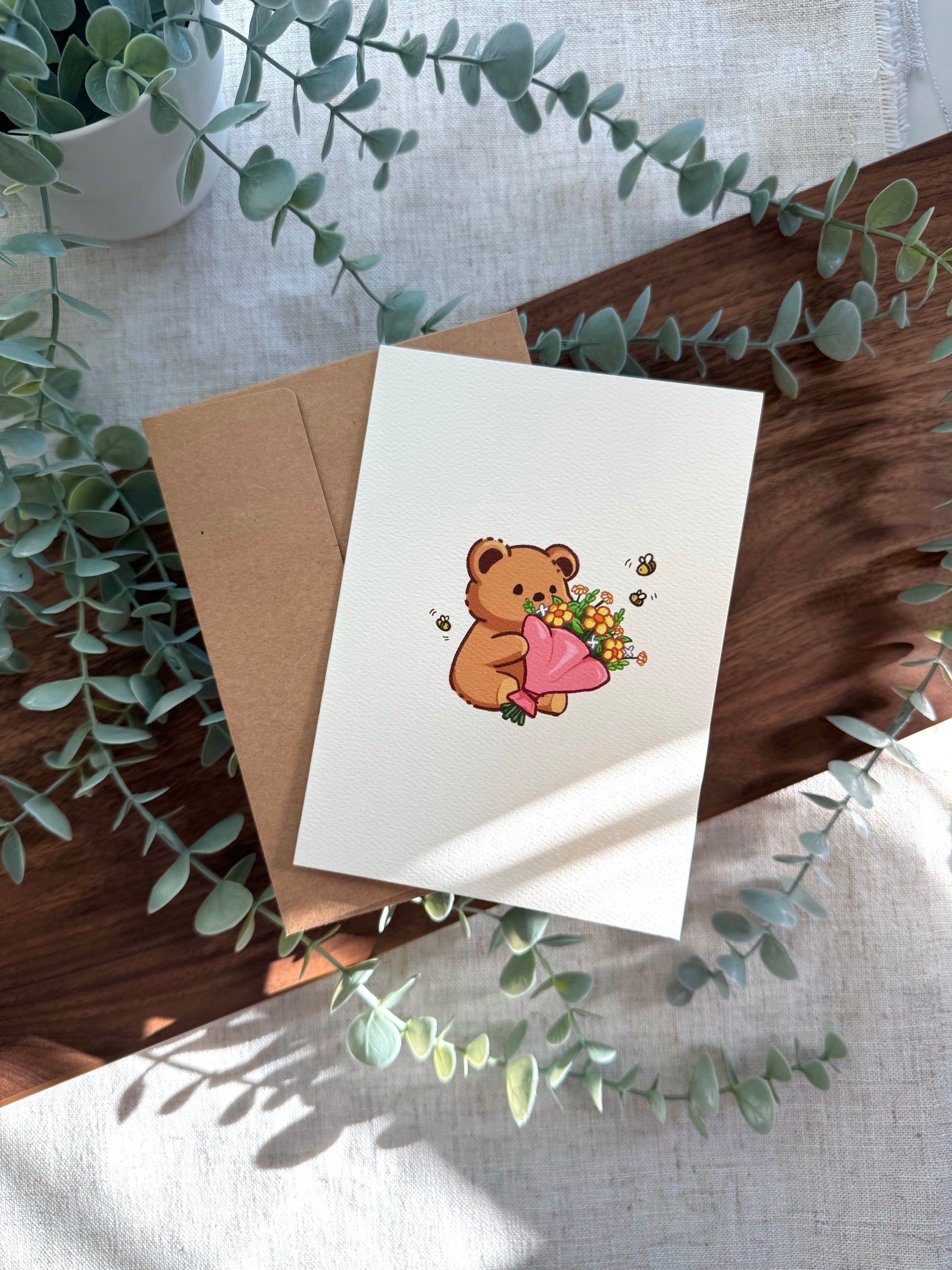 Bear with Flowers Greeting Card