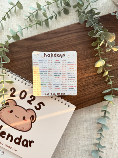 2025 Table Calendar